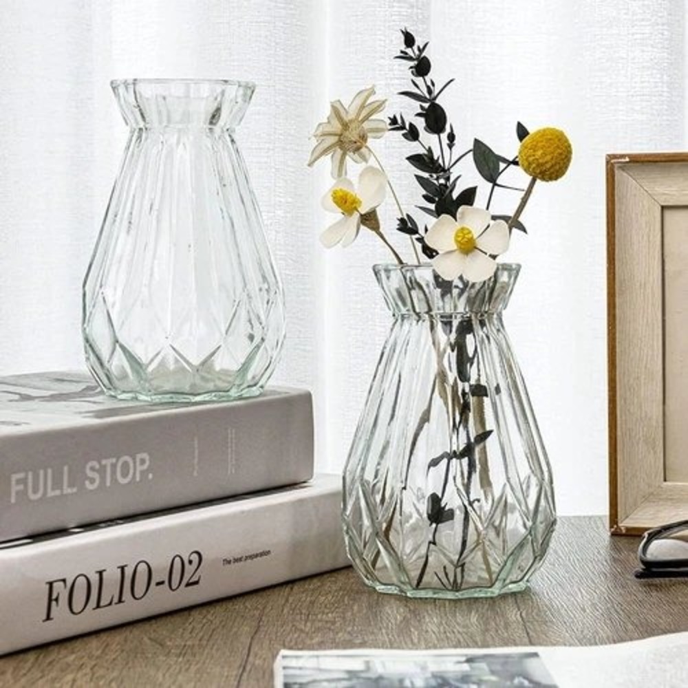 MyGift 5-inch Clear Glass Faceted Diamond Bud Vases Set of 4 DECO1575CLP-X4‎